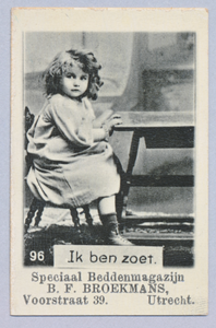 710527 'Zwartje' van B.F. Broekmans, Beddenmagazijn, Voorstraat 39 te Utrecht. Met fotootje nr. 96: 'Ik ben zoet'.
